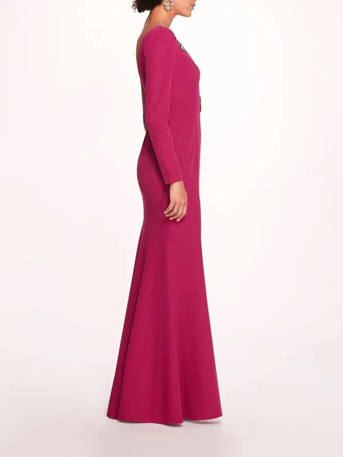 Women Marchesa Marchesa Notte Beaded Floral Gown Berry