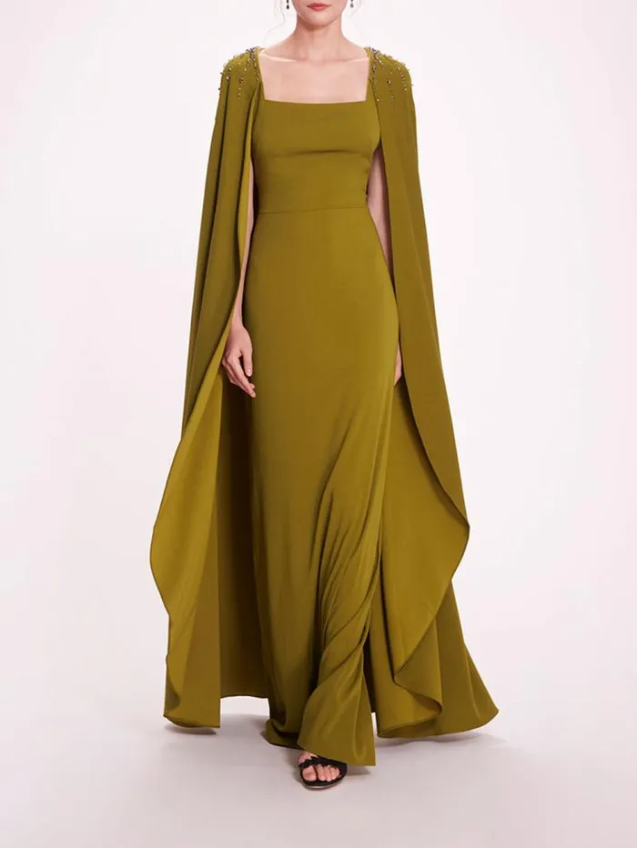 Women Marchesa Marchesa Notte Embellished Cape Gown Olive
