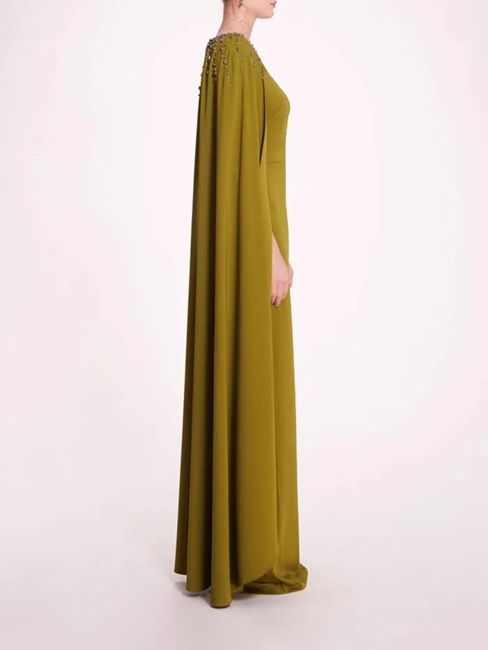 Women Marchesa Marchesa Notte Embellished Cape Gown Olive
