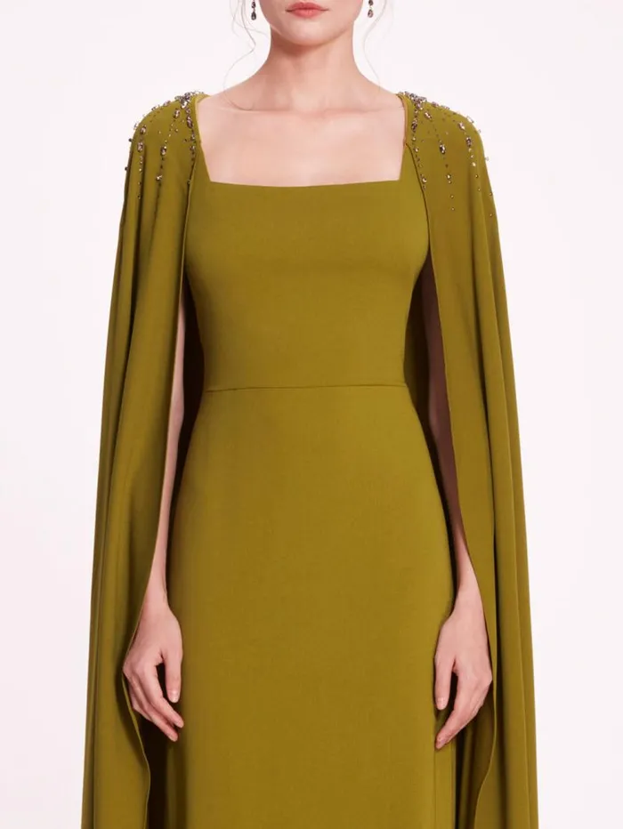 Women Marchesa Marchesa Notte Embellished Cape Gown Olive