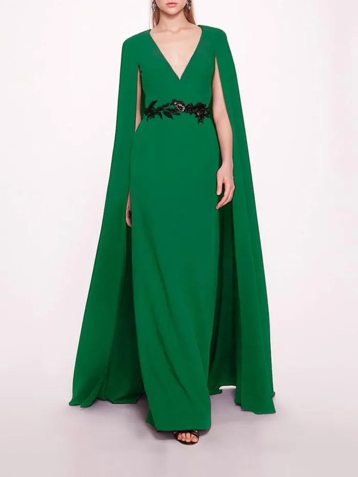 Women Marchesa Marchesa Notte Embroidered Belt Kaftan Emerald