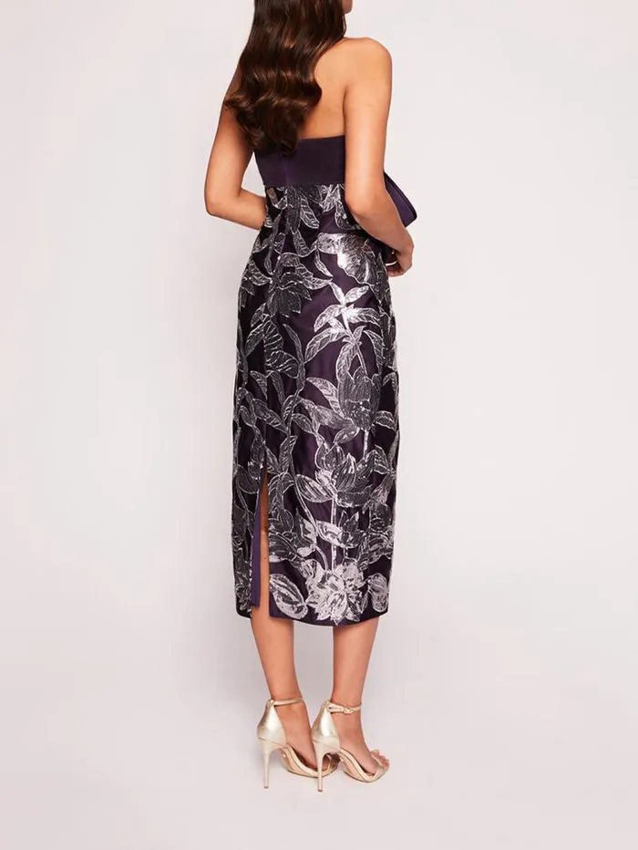 Women Marchesa Marchesa Notte Lotus Sequin Midi Dress Aubergine Gunmetal