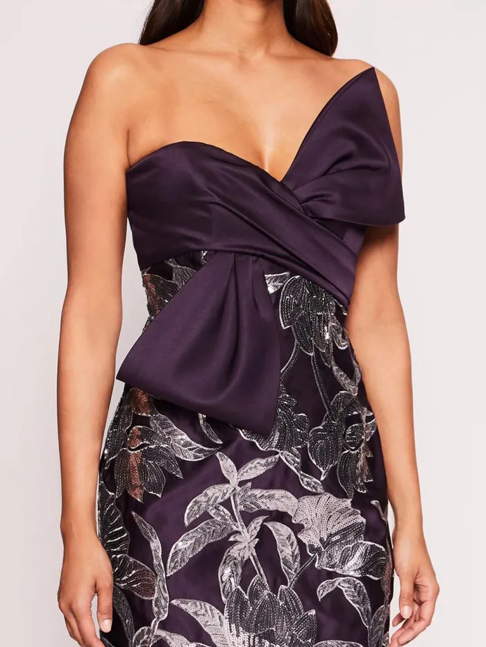 Women Marchesa Marchesa Notte Lotus Sequin Midi Dress Aubergine Gunmetal