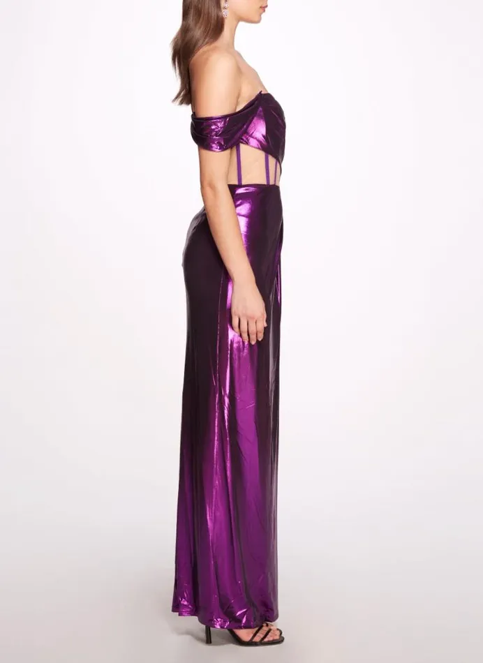 Women Marchesa Marchesa Notte Off Shoulder Lam Gown With Draped Bodice Amethyst