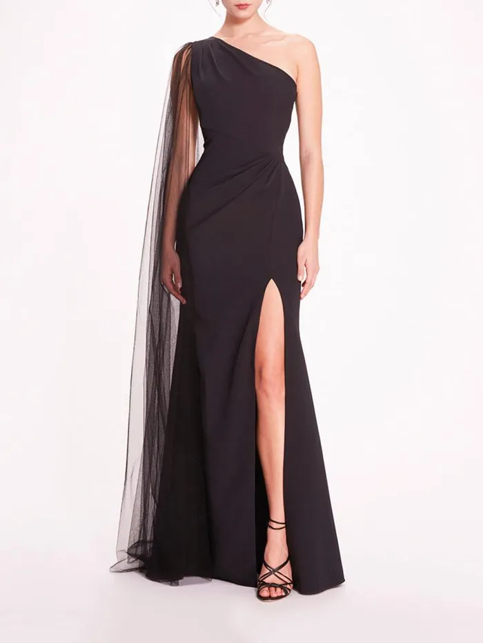 Women Marchesa Marchesa Notte One Shoulder Cape Gown Black