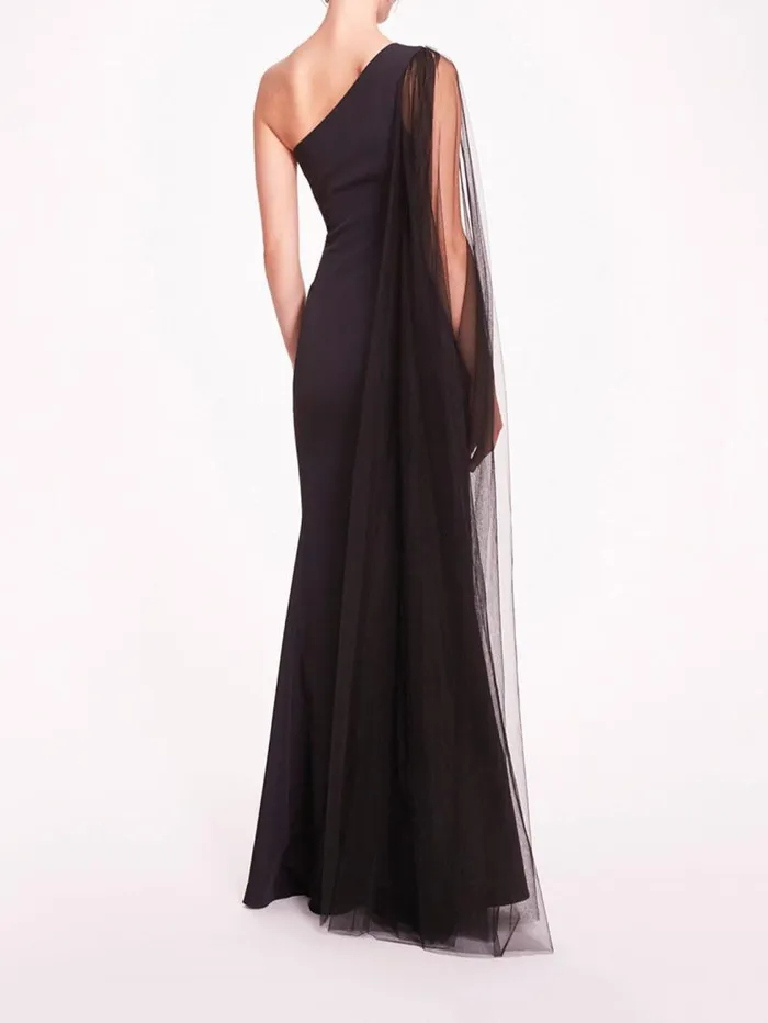 Women Marchesa Marchesa Notte One Shoulder Cape Gown Black