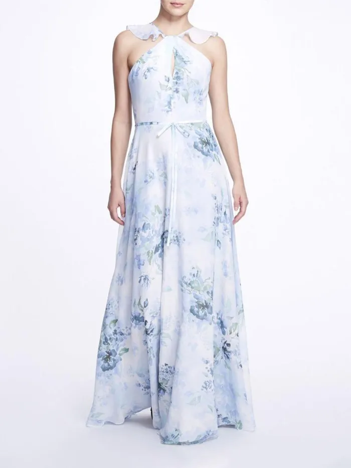 Women Marchesa Marchesa Notte Pavia Printed Dusty Blue