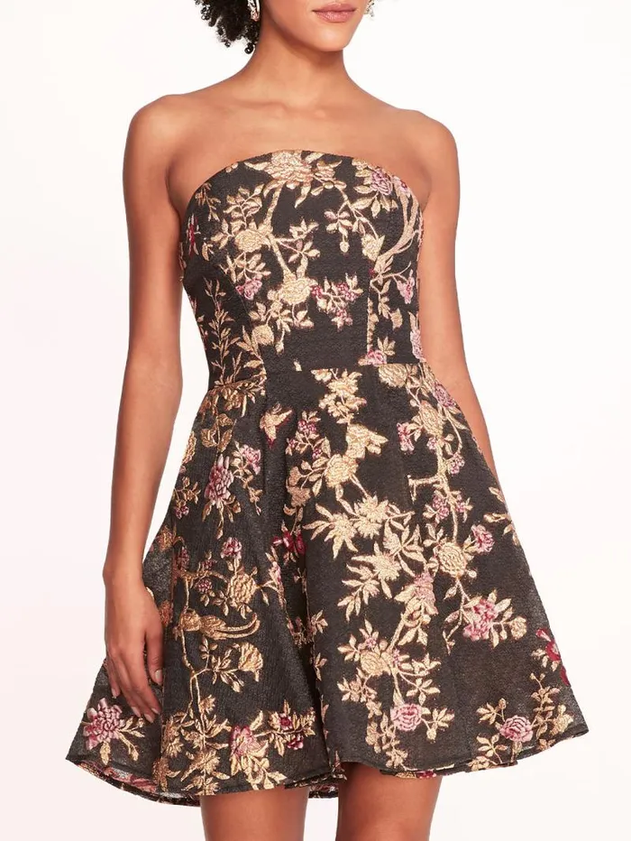 Women Marchesa Marchesa Notte Strapless Gilded Mini Dress Black