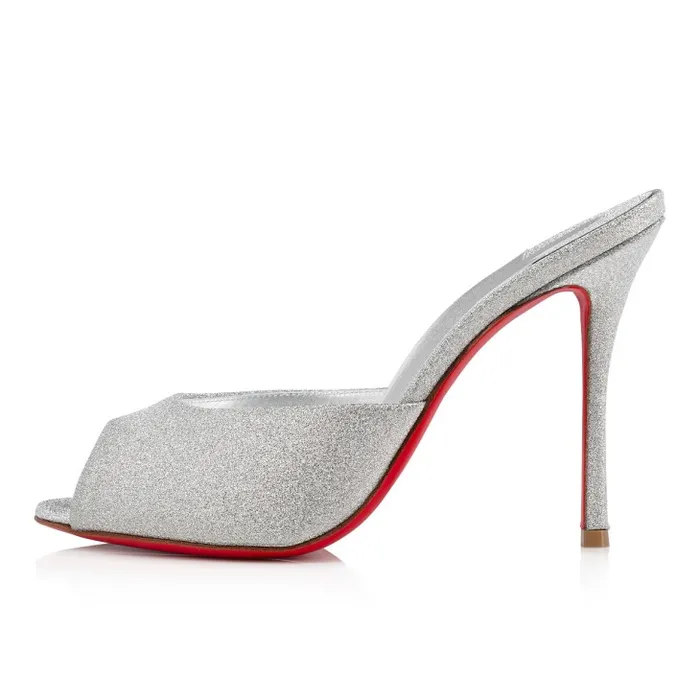 Women Me Dolly 100 Mm Mules 8211 Glittered Calf Leather 8211 Silver Christian Louboutin Mules