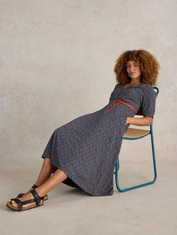 Women Megan V Neck Jersey Midi Dress Navy Print White Stuff Dresses