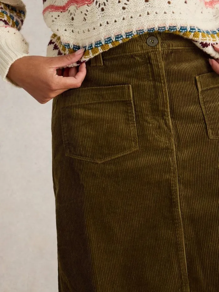 Women Melody Organic Cord Knee Length Skirt Khaki Green White Stuff Skirts Women Melody Organic Cord Knee Length Skirt Khaki Green White Stuff Skirts