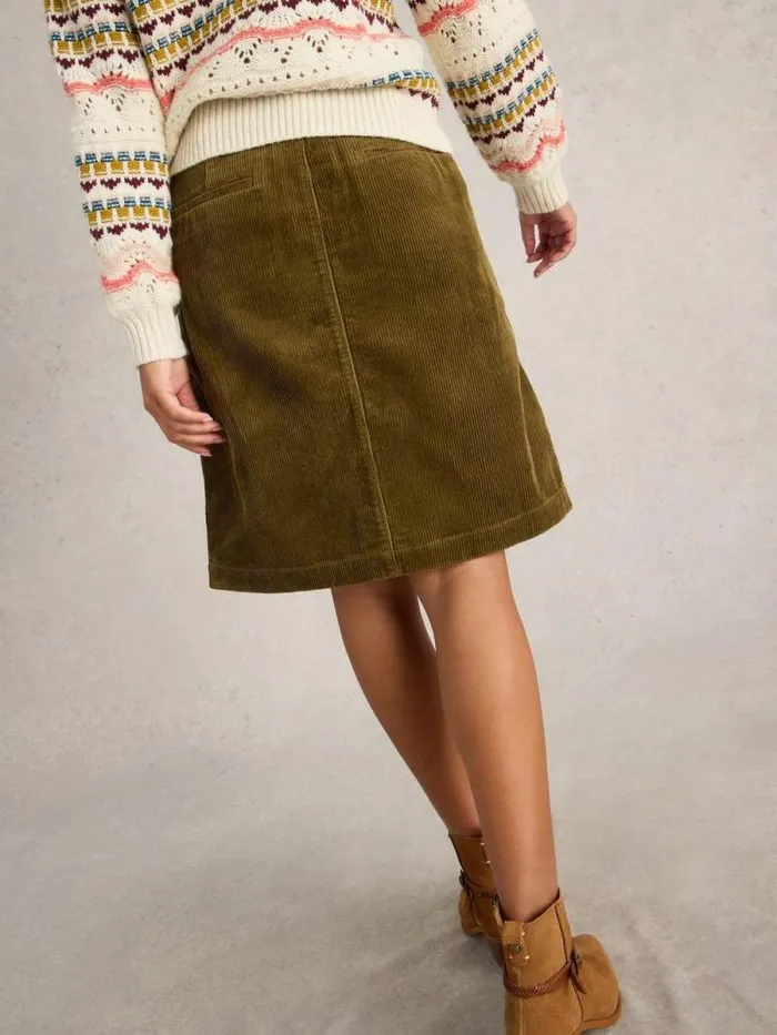 Women Melody Organic Cord Knee Length Skirt Khaki Green White Stuff Skirts Women Melody Organic Cord Knee Length Skirt Khaki Green White Stuff Skirts
