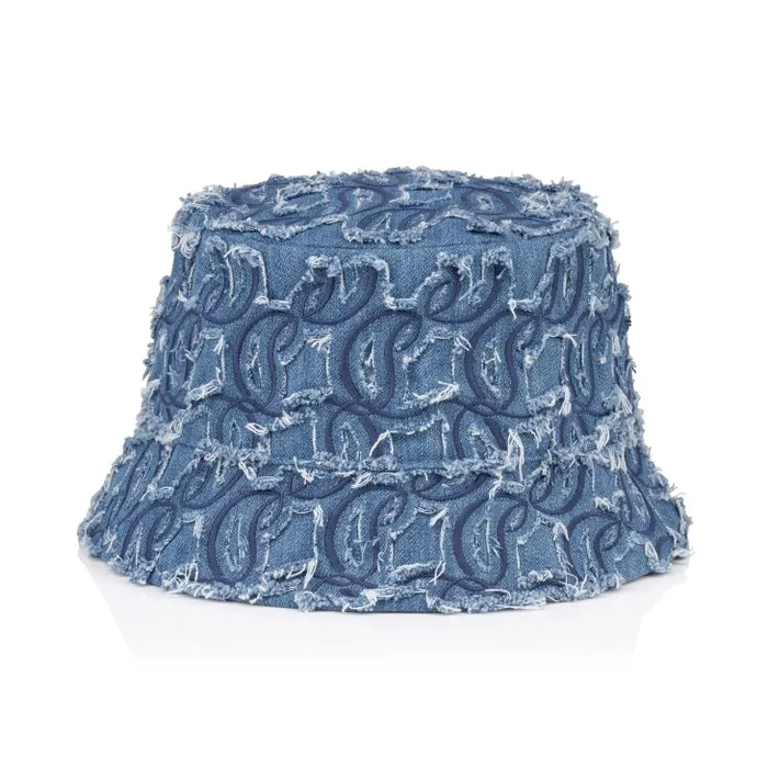 WomenMen Bobino Bucket Hat 8211 Denim Embroidered 8211 Blue Christian Louboutin Hats