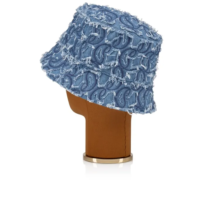 WomenMen Bobino Bucket Hat 8211 Denim Embroidered 8211 Blue Christian Louboutin Hats