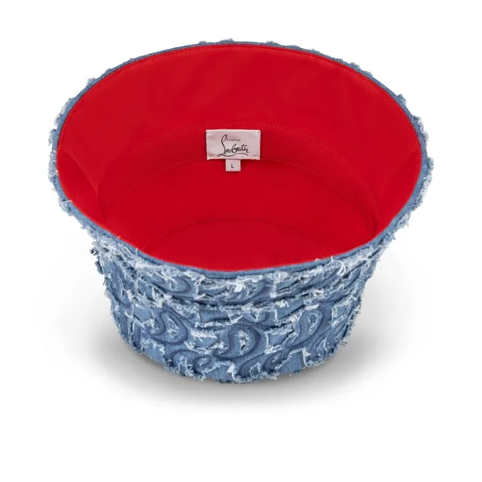 WomenMen Bobino Bucket Hat 8211 Denim Embroidered 8211 Blue Christian Louboutin Hats