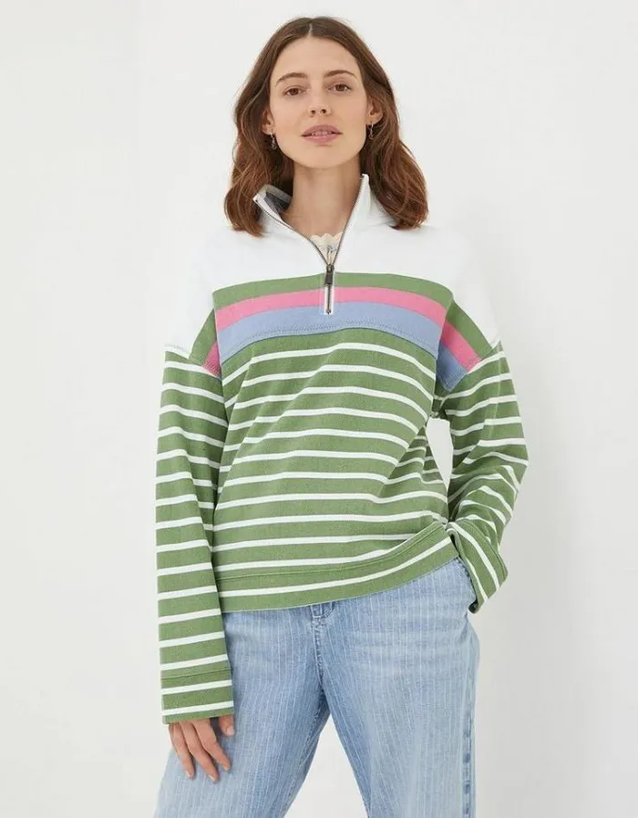 WomenMenKids FatFace Sweatshirts and Hoodies Relaxed Airlie Stripe Sweatshirt Green