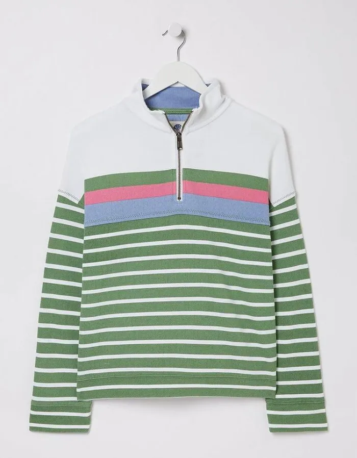 WomenMenKids FatFace Sweatshirts and Hoodies Relaxed Airlie Stripe Sweatshirt Green