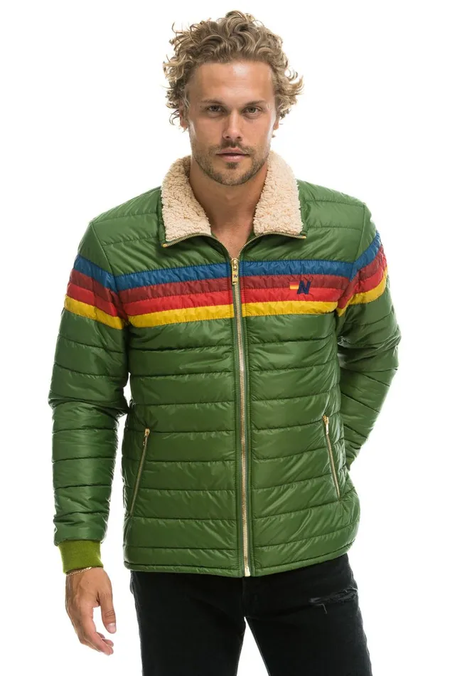 WomenMen Outerwear Aviator Nation 4 STRIPE RAINBOW SLEEVE JACKET 8211 GARDEN GREEN