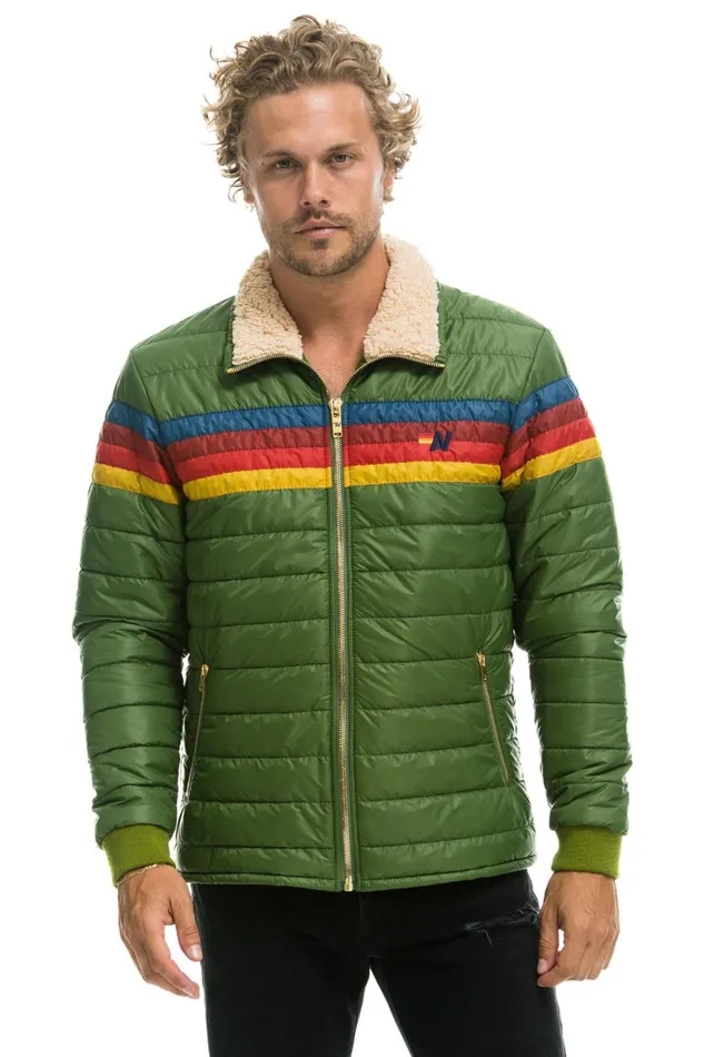 WomenMen Outerwear Aviator Nation 4 STRIPE RAINBOW SLEEVE JACKET 8211 GARDEN GREEN