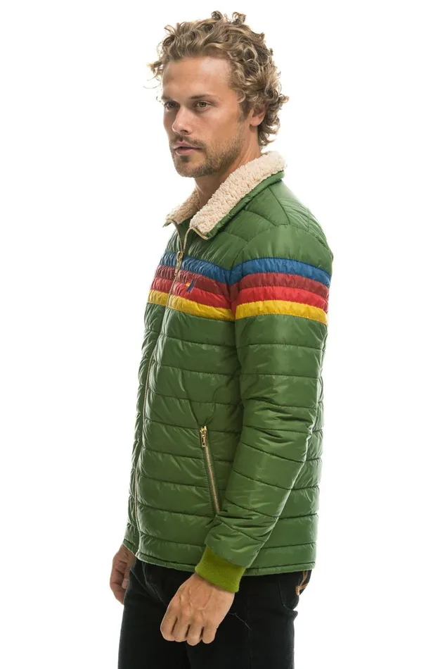 WomenMen Outerwear Aviator Nation 4 STRIPE RAINBOW SLEEVE JACKET 8211 GARDEN GREEN