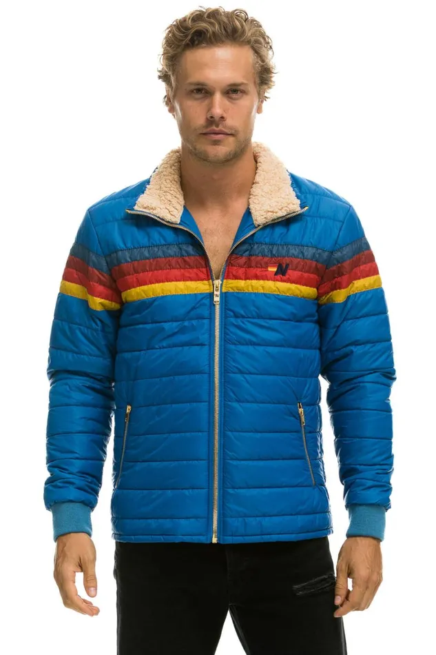 WomenMen Outerwear Aviator Nation 4 STRIPE RAINBOW SLEEVE JACKET 8211 SNORKEL BLUE