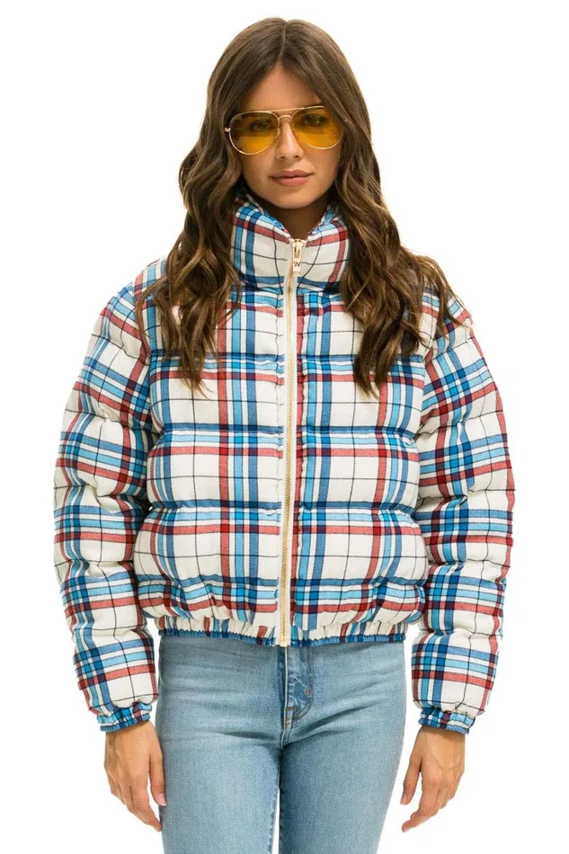 WomenMen Outerwear Aviator Nation APRES PLAID PUFFER JACKET 8211 MONTAUK PLAID