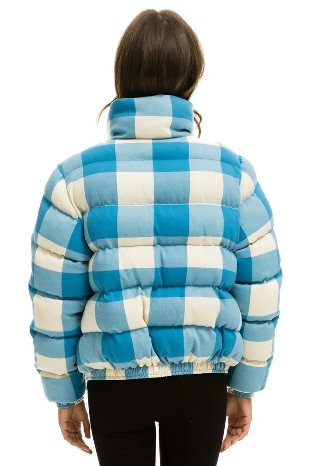 WomenMen Outerwear Aviator Nation APRES PLAID PUFFER JACKET 8211 SKY PLAID