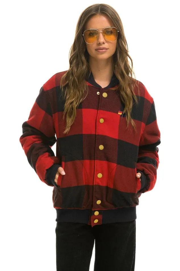 WomenMen Outerwear Aviator Nation PLAID UNISEX VARSITY JACKET 8211 BUFFALO PLAID