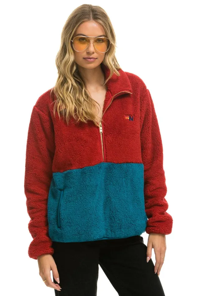 WomenMen Outerwear Aviator Nation TEDDY UNISEX HALF ZIP COLOR BLOCK JACKET 8211 CHERRY WomenMen Outerwear Aviator Nation TEDDY UNISEX HALF ZIP COLOR BLOCK JACKET 8211 CHERRY