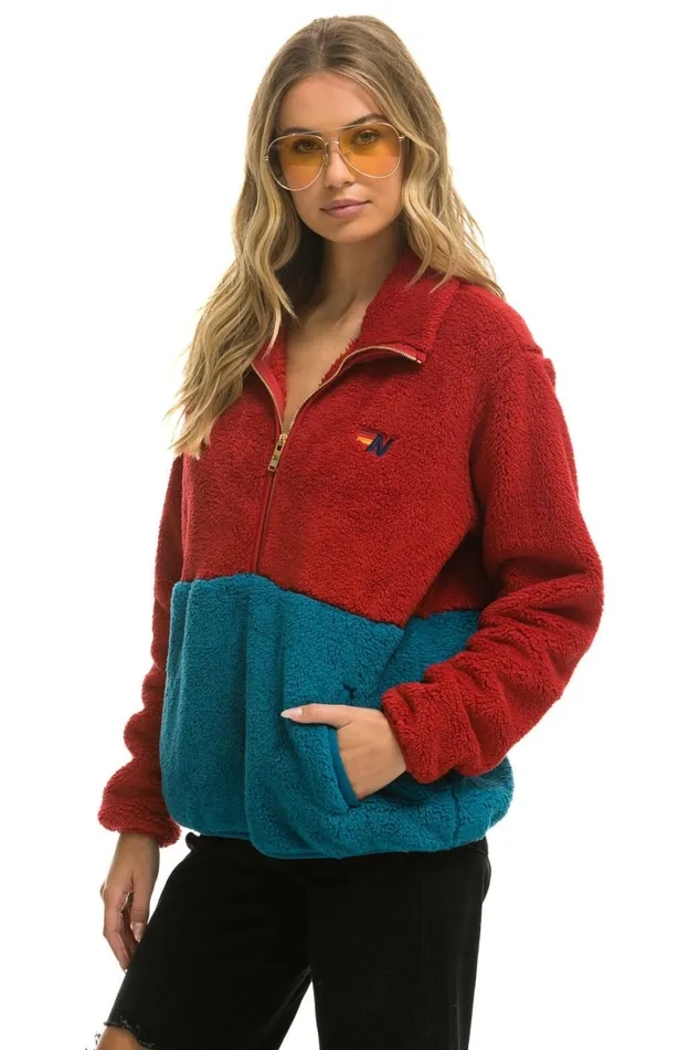 WomenMen Outerwear Aviator Nation TEDDY UNISEX HALF ZIP COLOR BLOCK JACKET 8211 CHERRY WomenMen Outerwear Aviator Nation TEDDY UNISEX HALF ZIP COLOR BLOCK JACKET 8211 CHERRY