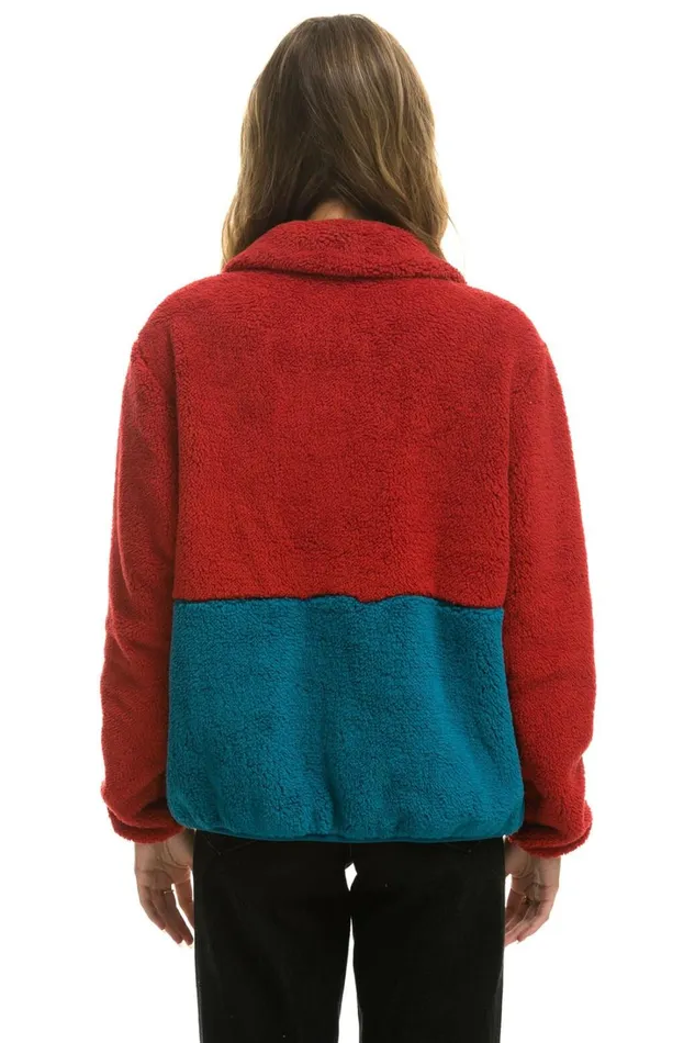 WomenMen Outerwear Aviator Nation TEDDY UNISEX HALF ZIP COLOR BLOCK JACKET 8211 CHERRY WomenMen Outerwear Aviator Nation TEDDY UNISEX HALF ZIP COLOR BLOCK JACKET 8211 CHERRY