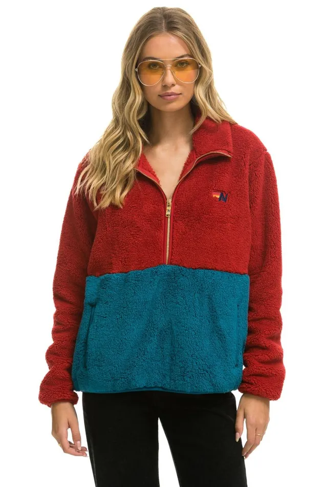 WomenMen Outerwear Aviator Nation TEDDY UNISEX HALF ZIP COLOR BLOCK JACKET 8211 CHERRY WomenMen Outerwear Aviator Nation TEDDY UNISEX HALF ZIP COLOR BLOCK JACKET 8211 CHERRY