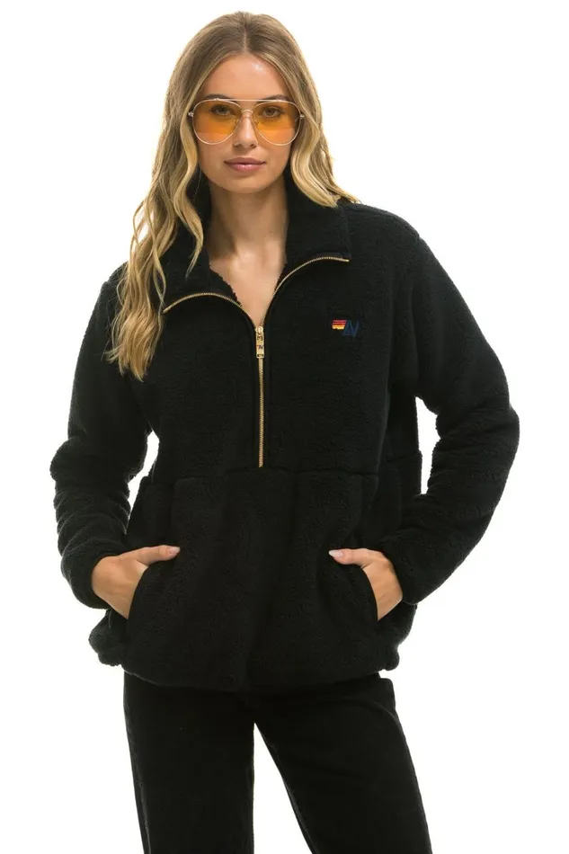 WomenMen Outerwear Aviator Nation TEDDY UNISEX HALF ZIP JACKET 8211 BLACK