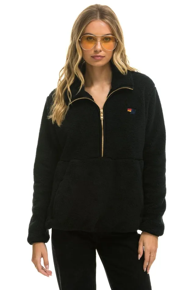 WomenMen Outerwear Aviator Nation TEDDY UNISEX HALF ZIP JACKET 8211 BLACK