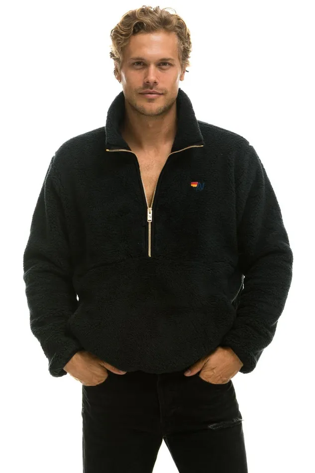 WomenMen Outerwear Aviator Nation TEDDY UNISEX HALF ZIP JACKET 8211 BLACK