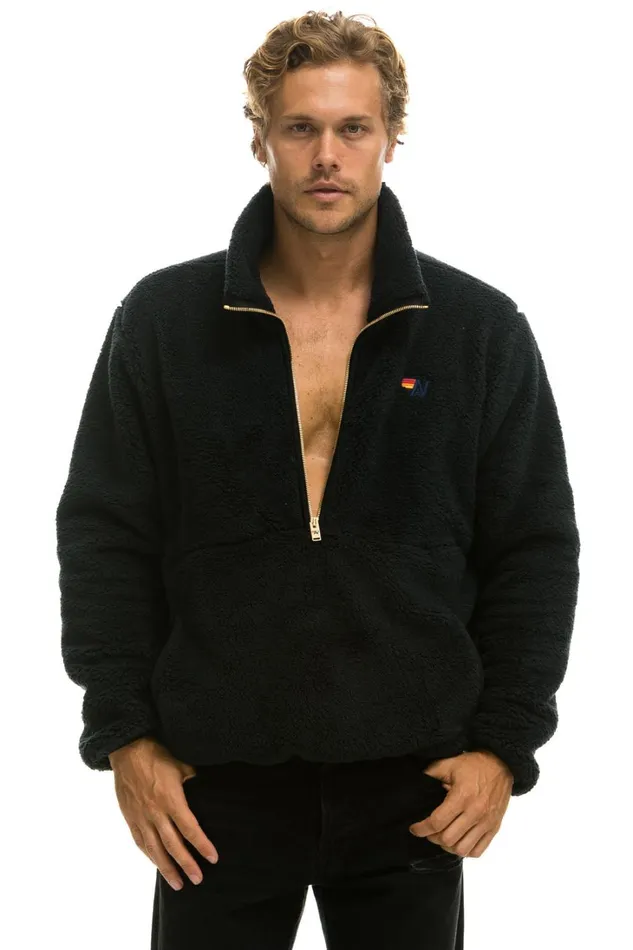 WomenMen Outerwear Aviator Nation TEDDY UNISEX HALF ZIP JACKET 8211 BLACK