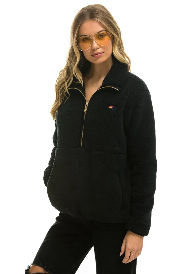 WomenMen Outerwear Aviator Nation TEDDY UNISEX HALF ZIP JACKET 8211 BLACK