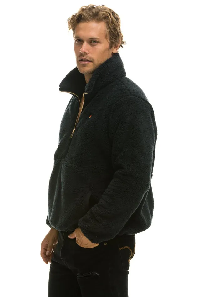 WomenMen Outerwear Aviator Nation TEDDY UNISEX HALF ZIP JACKET 8211 BLACK