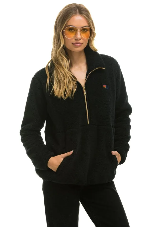 WomenMen Outerwear Aviator Nation TEDDY UNISEX HALF ZIP JACKET 8211 BLACK