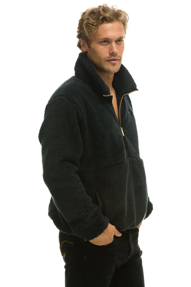 WomenMen Outerwear Aviator Nation TEDDY UNISEX HALF ZIP JACKET 8211 BLACK