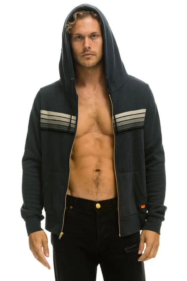 WomenMen Tops Aviator Nation 5 STRIPE HOODIE 8211 CHARCOAL GREY STRIPES