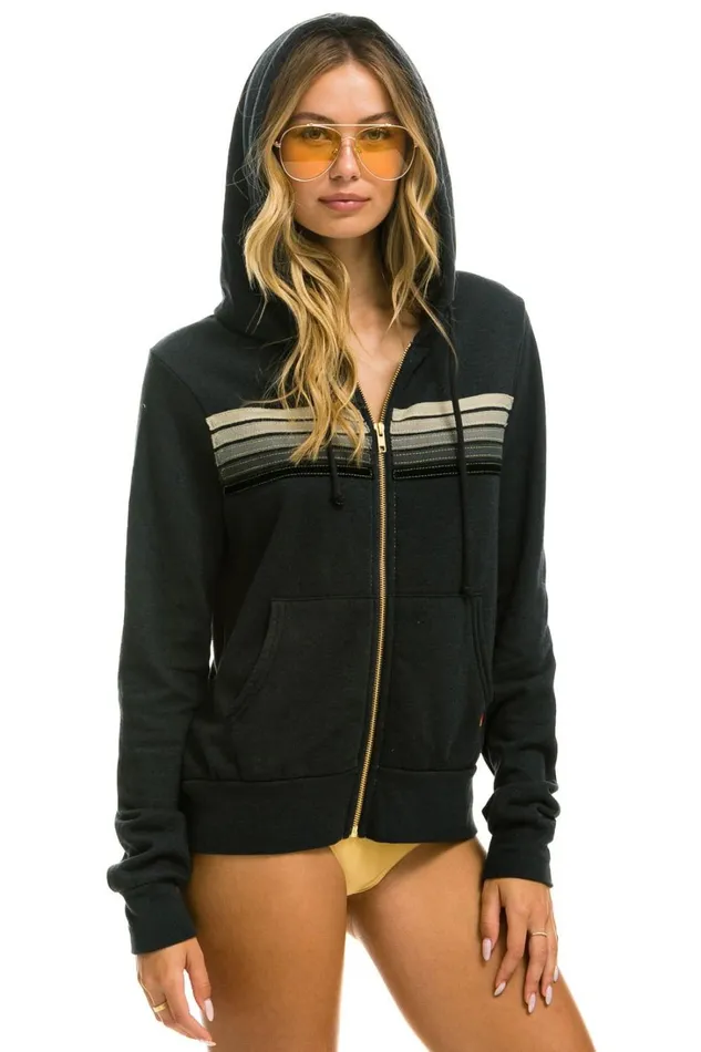 WomenMen Tops Aviator Nation 5 STRIPE HOODIE 8211 CHARCOAL GREY STRIPES