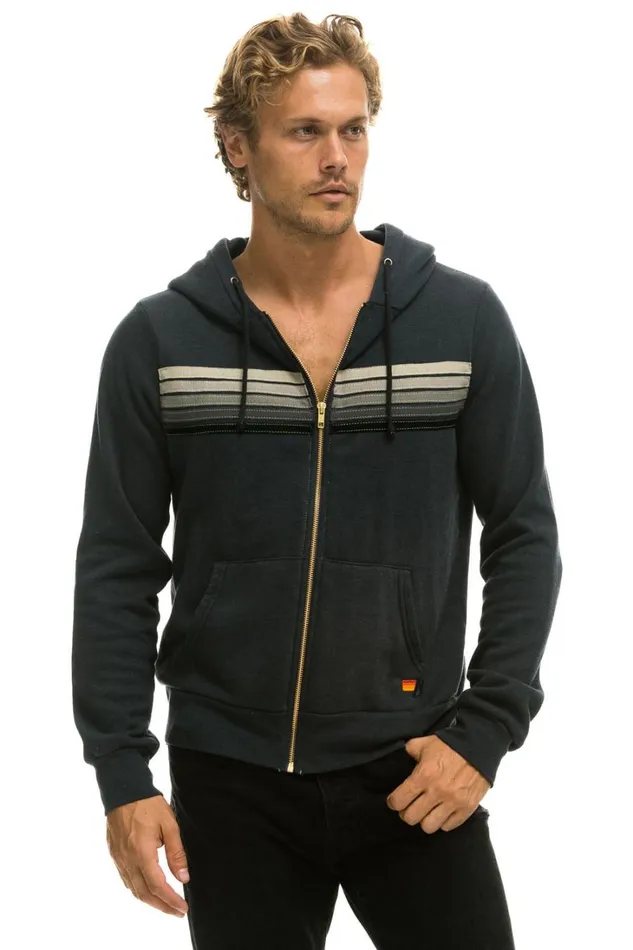 WomenMen Tops Aviator Nation 5 STRIPE HOODIE 8211 CHARCOAL GREY STRIPES