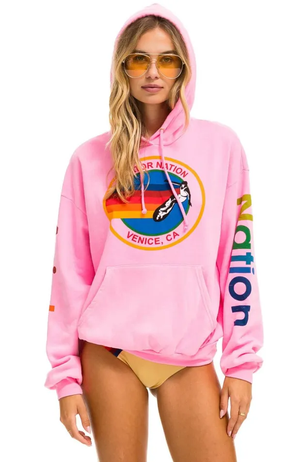 WomenMen Tops Aviator Nation AVIATOR NATION RELAXED PULLOVER HOODIE 8211 NEON PINK