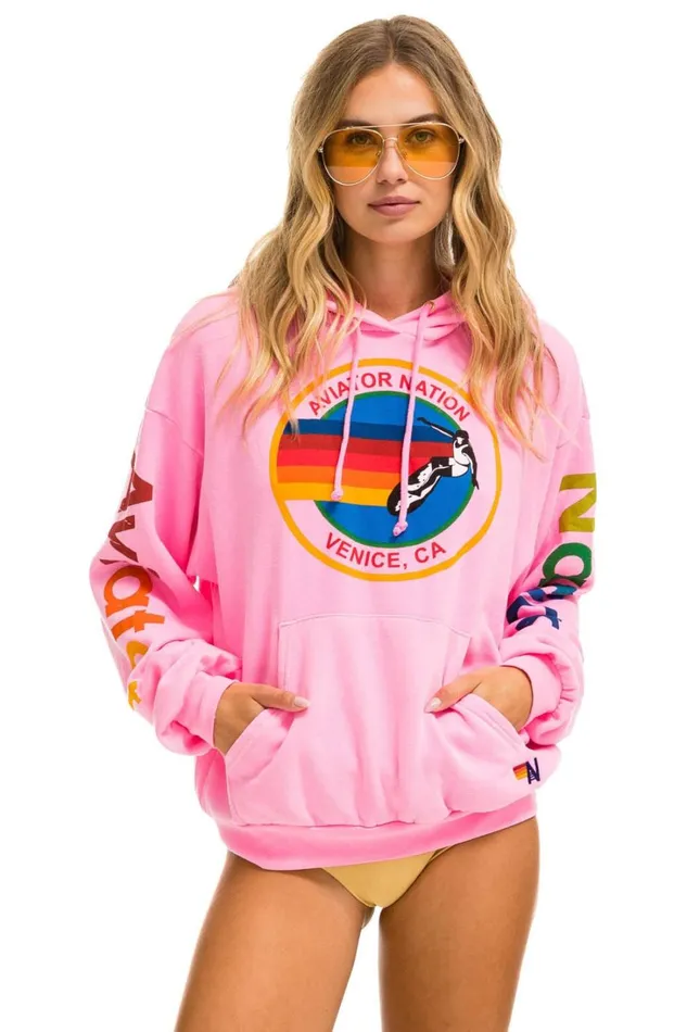 WomenMen Tops Aviator Nation AVIATOR NATION RELAXED PULLOVER HOODIE 8211 NEON PINK WomenMen Tops Aviator Nation AVIATOR NATION RELAXED PULLOVER HOODIE 8211 NEON PINK