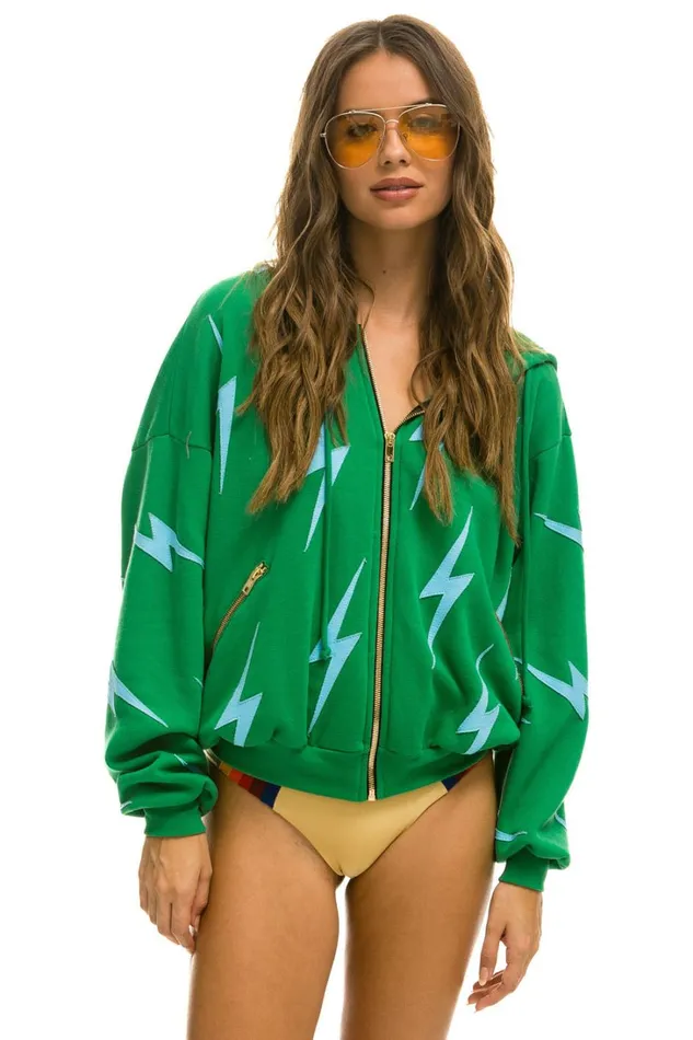 WomenMen Tops Aviator Nation BOLT STITCH REPEAT RELAXED ZIP HOODIE WITH POCKET ZIPPERS 8211 KELLY GREEN BLUE WomenMen Tops Aviator Nation BOLT STITCH REPEAT RELAXED ZIP HOODIE WITH POCKET ZIPPERS 8211 KELLY GREEN BLUE