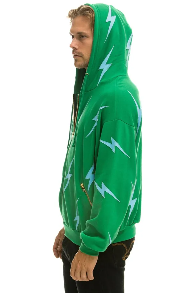 WomenMen Tops Aviator Nation BOLT STITCH REPEAT RELAXED ZIP HOODIE WITH POCKET ZIPPERS 8211 KELLY GREEN BLUE