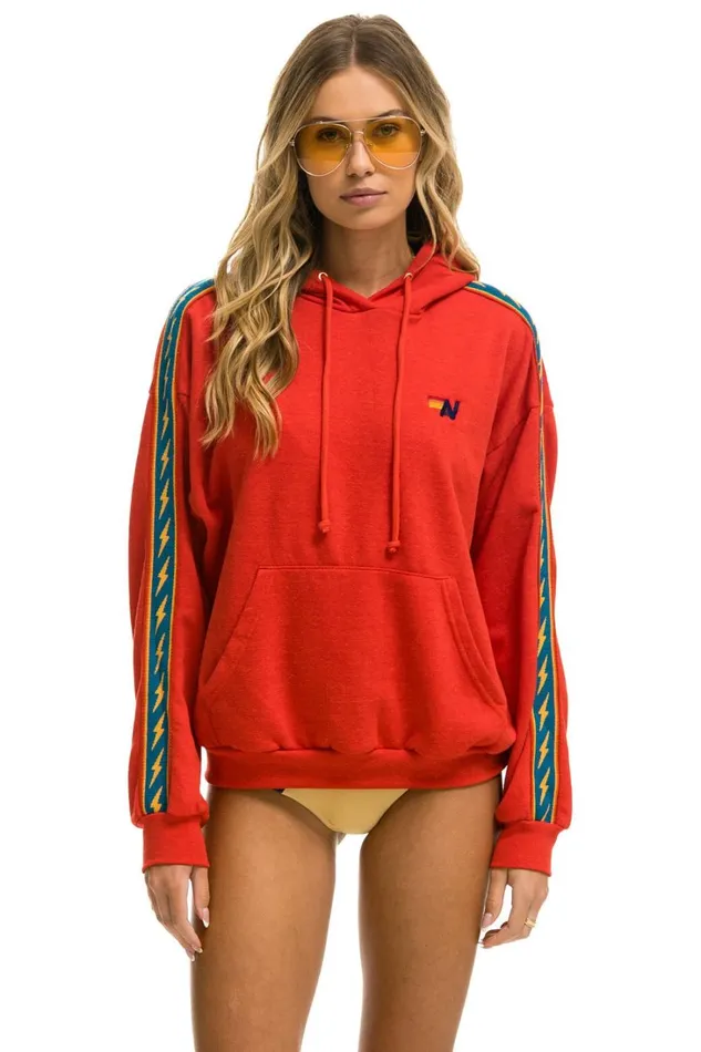 WomenMen Tops Aviator Nation BOLT STRIPE RELAXED PULLOVER HOODIE 8211 RED