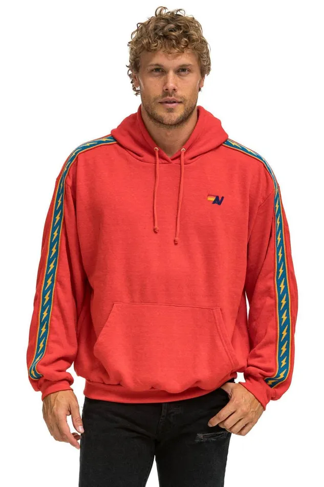 WomenMen Tops Aviator Nation BOLT STRIPE RELAXED PULLOVER HOODIE 8211 RED