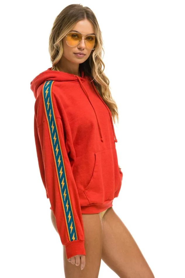 WomenMen Tops Aviator Nation BOLT STRIPE RELAXED PULLOVER HOODIE 8211 RED